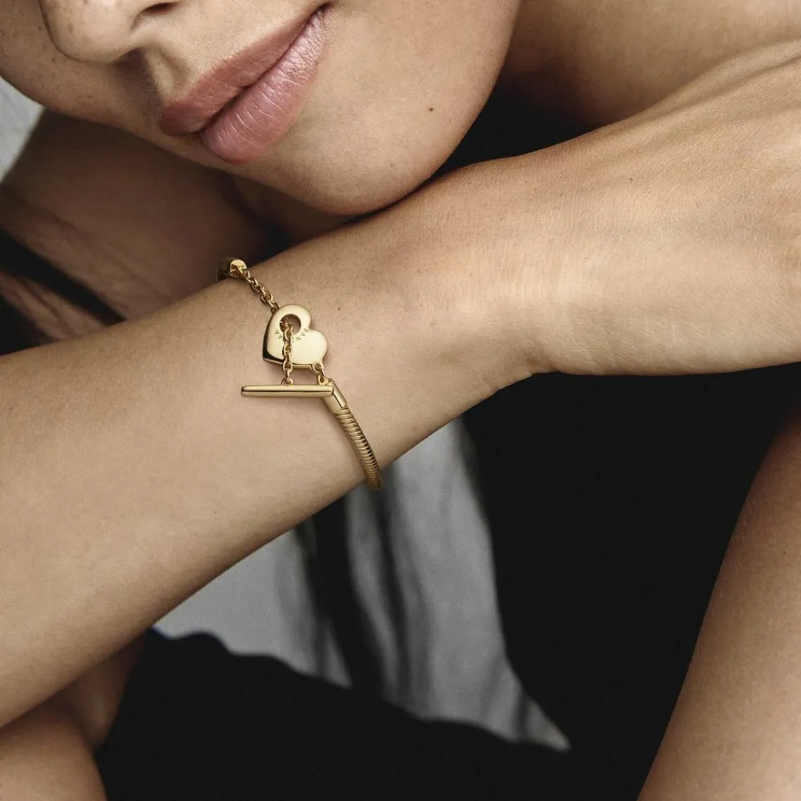 Pandora Bracelet Moments Maille Serpent Barre en T & Cœur | Femme Bracelet