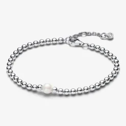Pandora Bracelet Perle de Culture et Sphères argent sterling perlé avec perle et zircone | Femme Bracelet