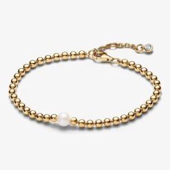 Pandora Bracelet Perle de Culture et Sphères doré à l'or fin femme avec perle et zircone | Femme Bracelet
