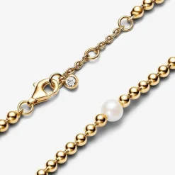 Pandora Bracelet Perle de Culture et Sphères doré à l'or fin femme avec perle et zircone | Femme Bracelet