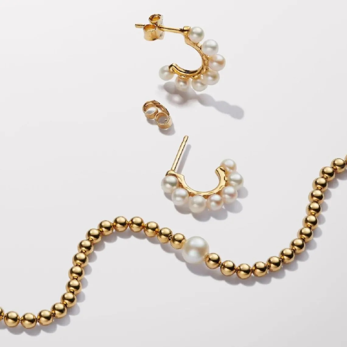 Pandora Bracelet Perle de Culture et Sphères doré à l'or fin femme avec perle et zircone | Femme Bracelet