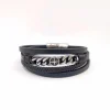 Redskins Bracelet Bijoux 285602 - Homme Noir en Cuir Tressé et Acier - Chaînettes Gourmette et Rose des Vents | Homme Bracelet