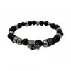 Redskins Bracelet Bijoux 285530 - Homme en Perles de Lave Onyx Noir et Acier - Tête de Mort | Homme Bracelet