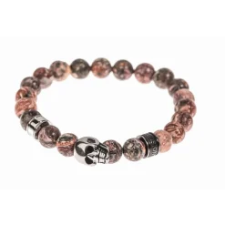 Redskins Bracelet Bijoux 285516 - Homme en Carbonate de Jade Orange et Acier - Tête de Mort | Homme Bracelet