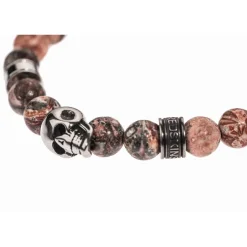 Redskins Bracelet Bijoux 285516 - Homme en Carbonate de Jade Orange et Acier - Tête de Mort | Homme Bracelet