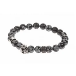 Redskins Bracelet Bijoux 285513 - Homme en Marbre Gris et Acier - Tête de Mort | Homme Bracelet