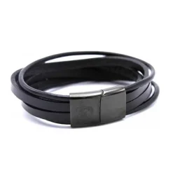 Redskins Bracelet 285108 - Bracelet Multitour Cuir Noir Homme | Homme Bracelet