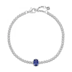 Pandora Bracelet Rivière Pavé avec cristal bleu oval centré Timeless - argent | Femme Bracelet
