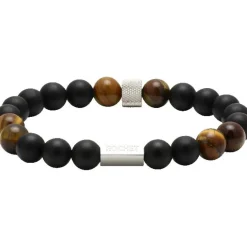 Rochet Bracelet B28600103 - ZEN Perles Agate Noires, Quartz Oeil de Tigre Acier Molet Homme | Homme Bracelet
