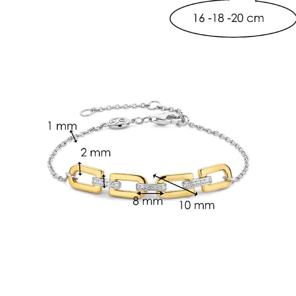 Ti Sento Bracelet - 23032ZY Argent Doré Liens Et Pavage | Femme Bracelet