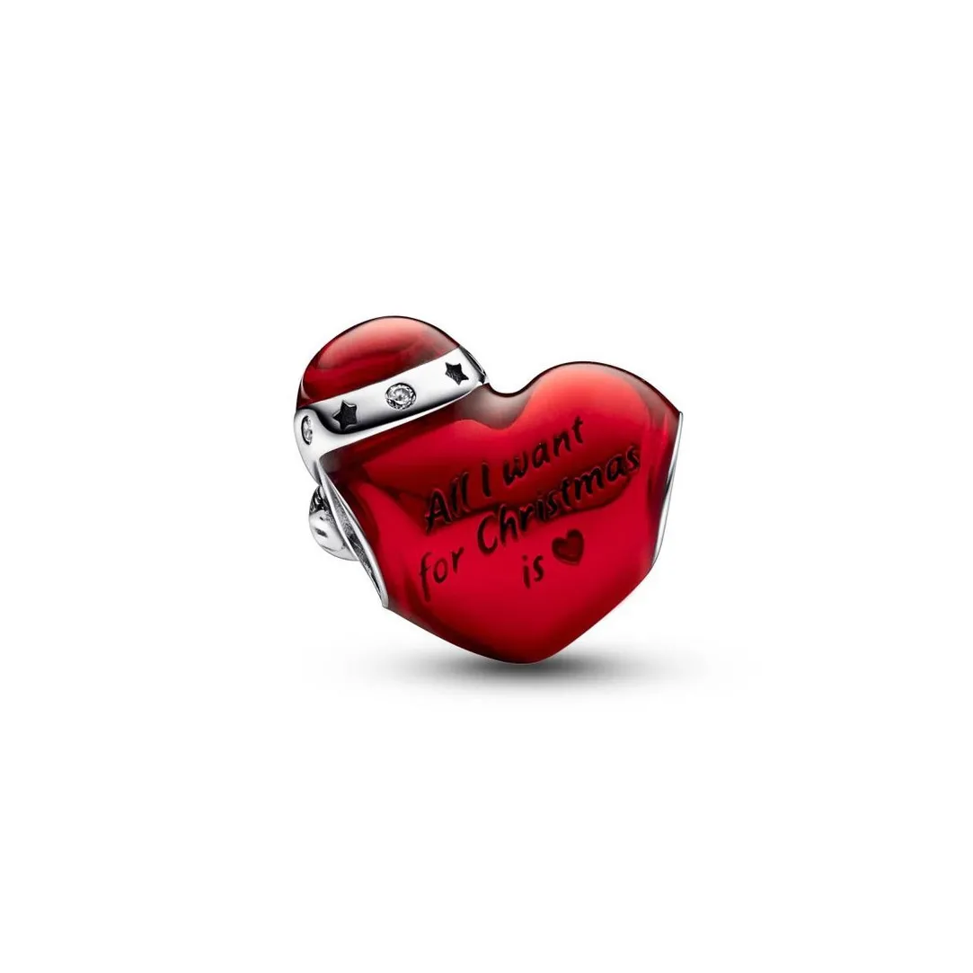 Pandora Charm Cœur de Noël Rouge Métallisé – Moments | Femme Charms