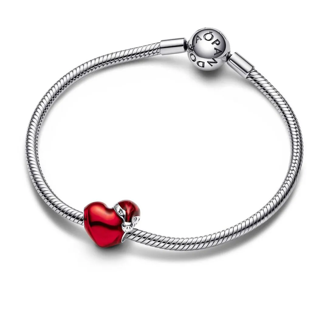 Pandora Charm Cœur de Noël Rouge Métallisé – Moments | Femme Charms