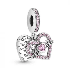 Pandora Charm Double Pendant Cœur gravé & Cœur Mum cristaux rose Passions | Femme Charms