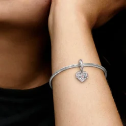 Pandora Charm Double Pendant Cœur gravé & Cœur Mum cristaux rose Passions | Femme Charms