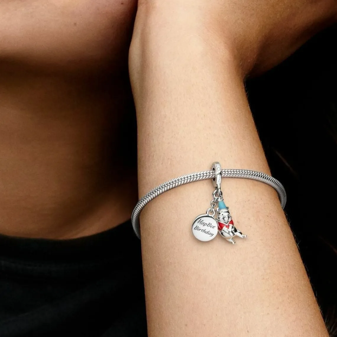 Pandora Charm Double Pendant Happy birthday & Winnie L'Ourson Disney x | Femme Charms