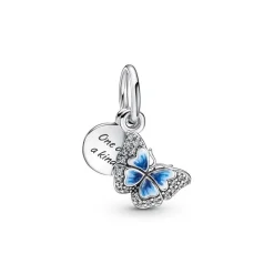 Pandora Charm double pendant Moments Papillon bleu scintillant & Citation | Femme Charms