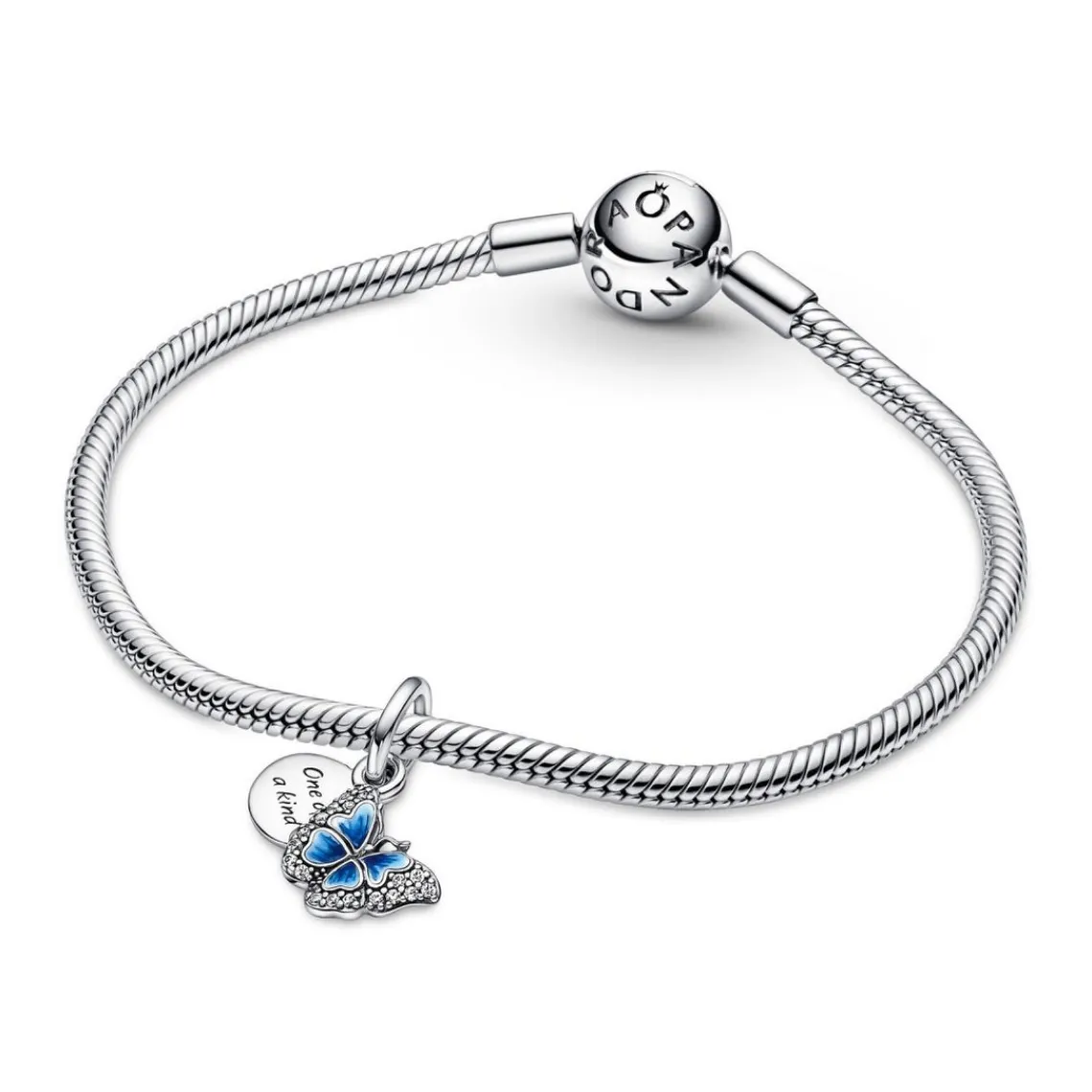 Pandora Charm double pendant Moments Papillon bleu scintillant & Citation | Femme Charms