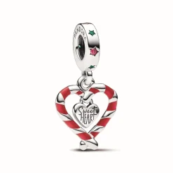 Pandora Charm Pendant de Noël Double Cœur en Sucre d’Orge | Femme Charms