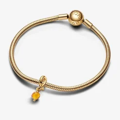 Pandora Charm Pendant doré avec cristal de couleur miel | Femme Charms