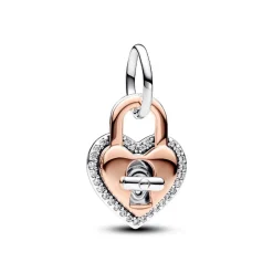 Pandora Charm Pendant Double Cadenas Cœur Barre Pivotante Bimatière | Femme Charms