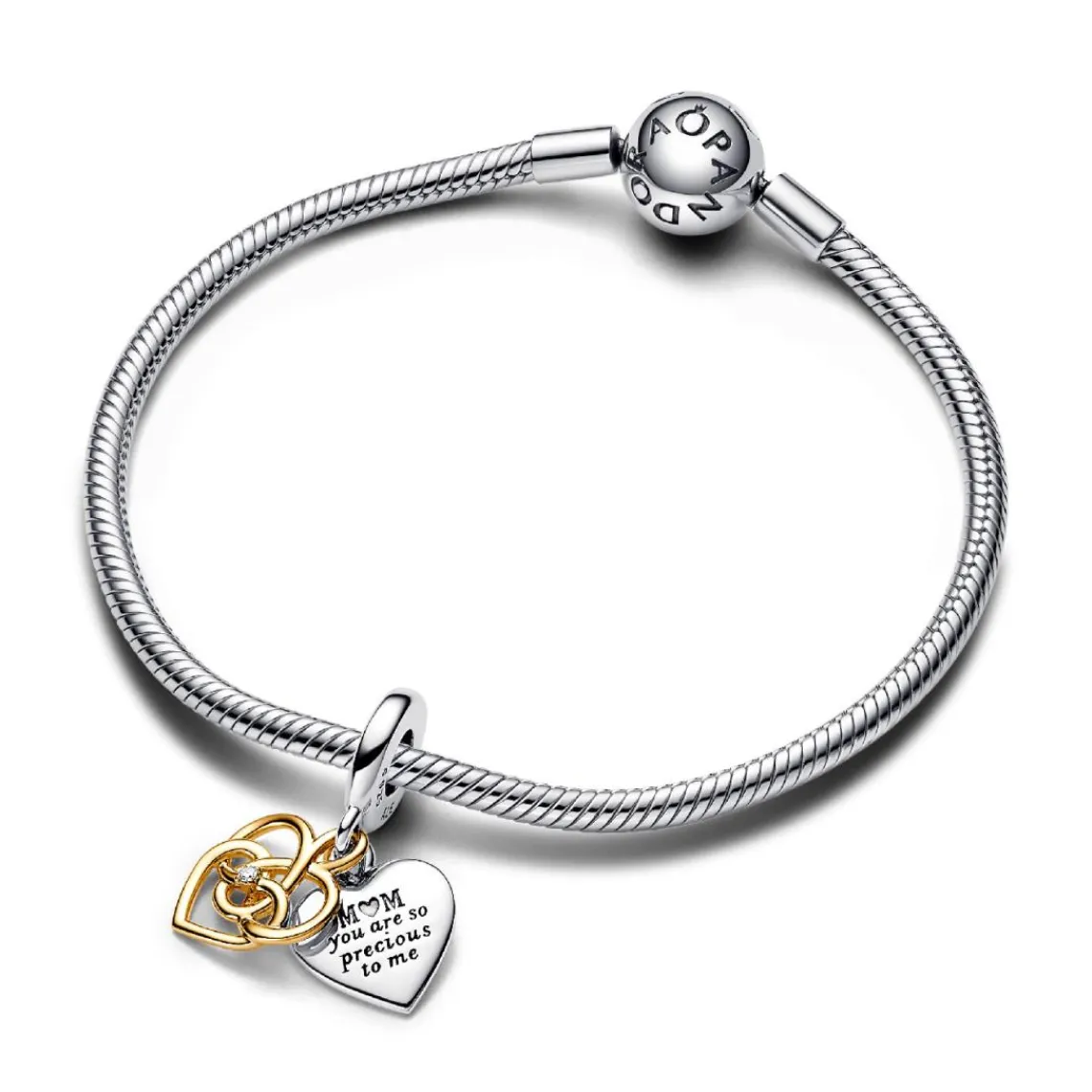 Pandora Charm Pendant Double Maman Gravable Diamant de Synthèse | Femme Charms