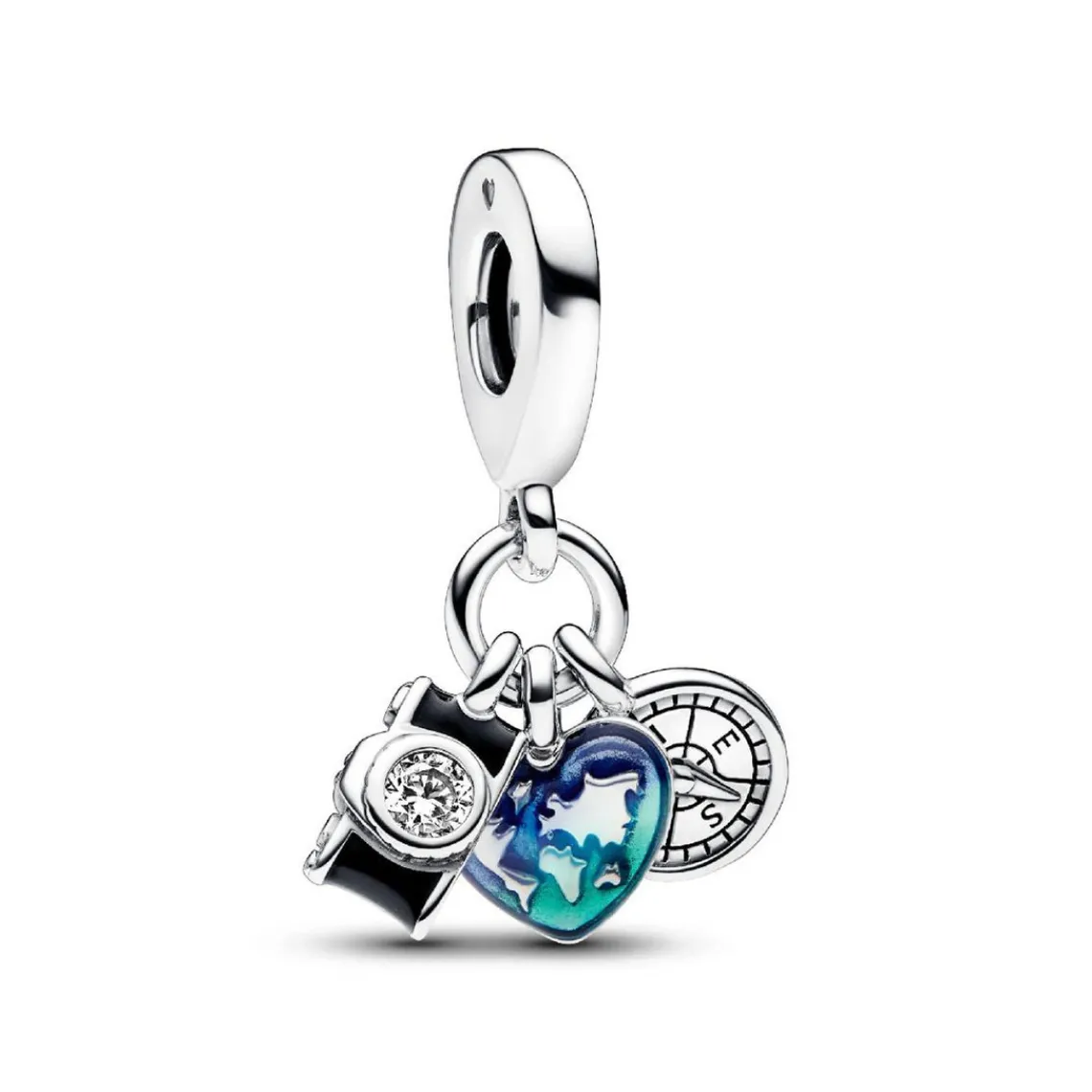 Pandora Charm Pendant Triple Appareil Photo, Cœur et Boussole | Femme Charms