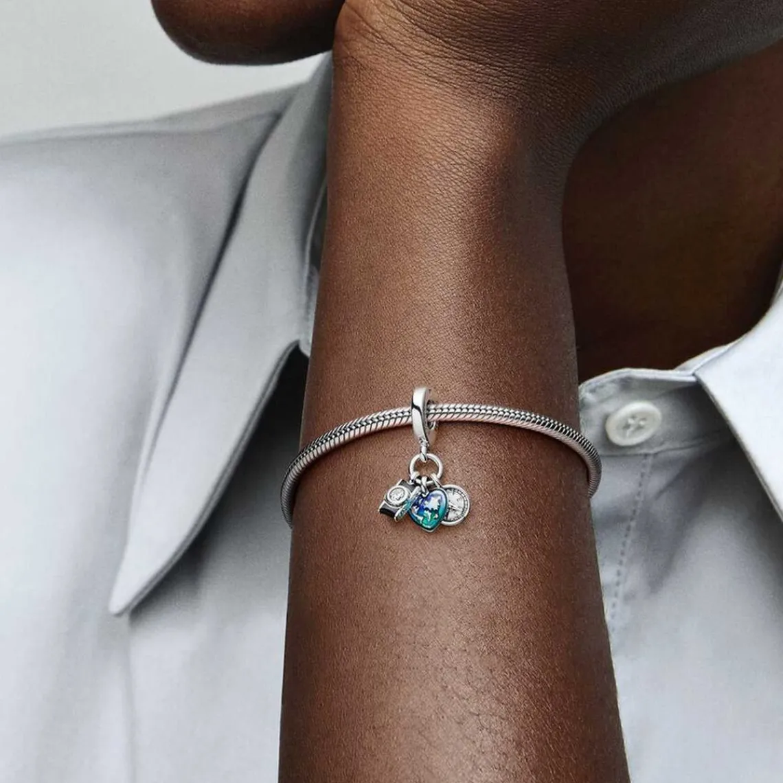 Pandora Charm Pendant Triple Appareil Photo, Cœur et Boussole | Femme Charms