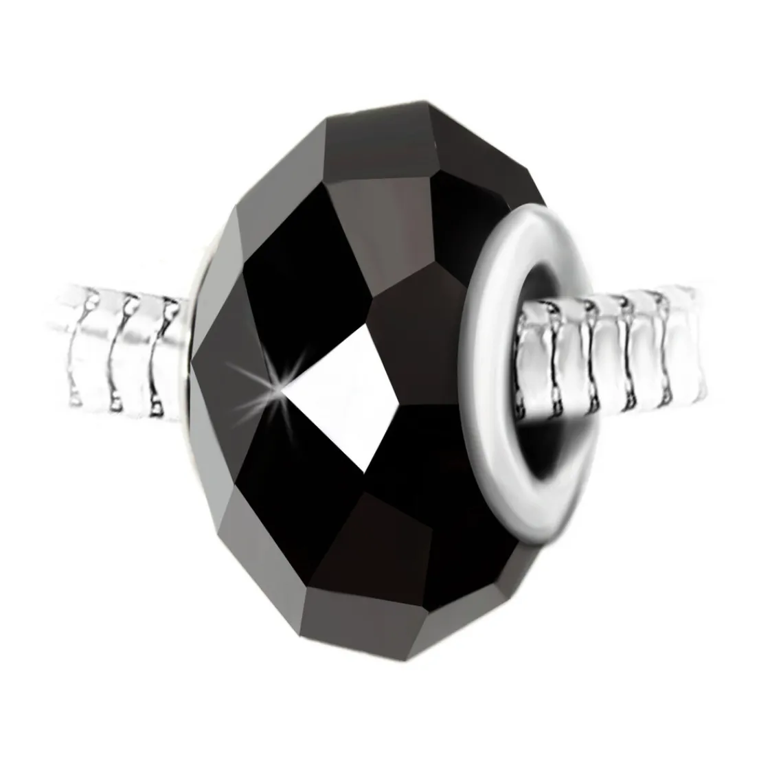 So Charm Bijoux Charm perle cristal noir à facettes et acier par SC Crystal BEA0266 | Femme Charms