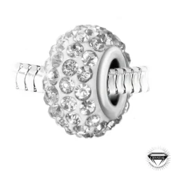 So Charm Bijoux Charm perle pavé de cristaux blancs et acier par SC Crystal BEA0031 | Femme Charms