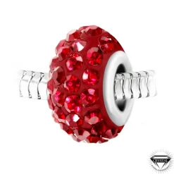 So Charm Bijoux Charm perle pavé de cristaux rouges et acier par SC Crystal BEA0027 | Femme Charms