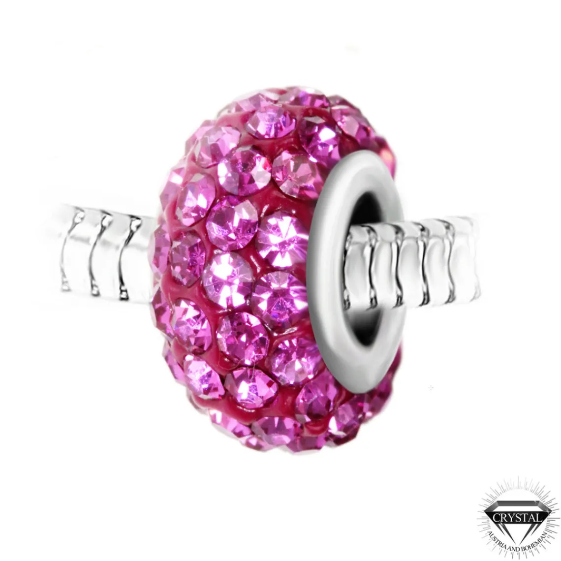 So Charm Bijoux Charm perle pavé de cristaux roses et acier par SC Crystal BEA0029 | Femme Charms