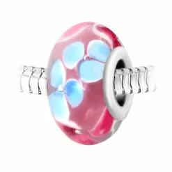 So Charm Bijoux Charm perle rose fleurs verre décoré main et acier par SC Crystal BEA0018 | Femme Charms