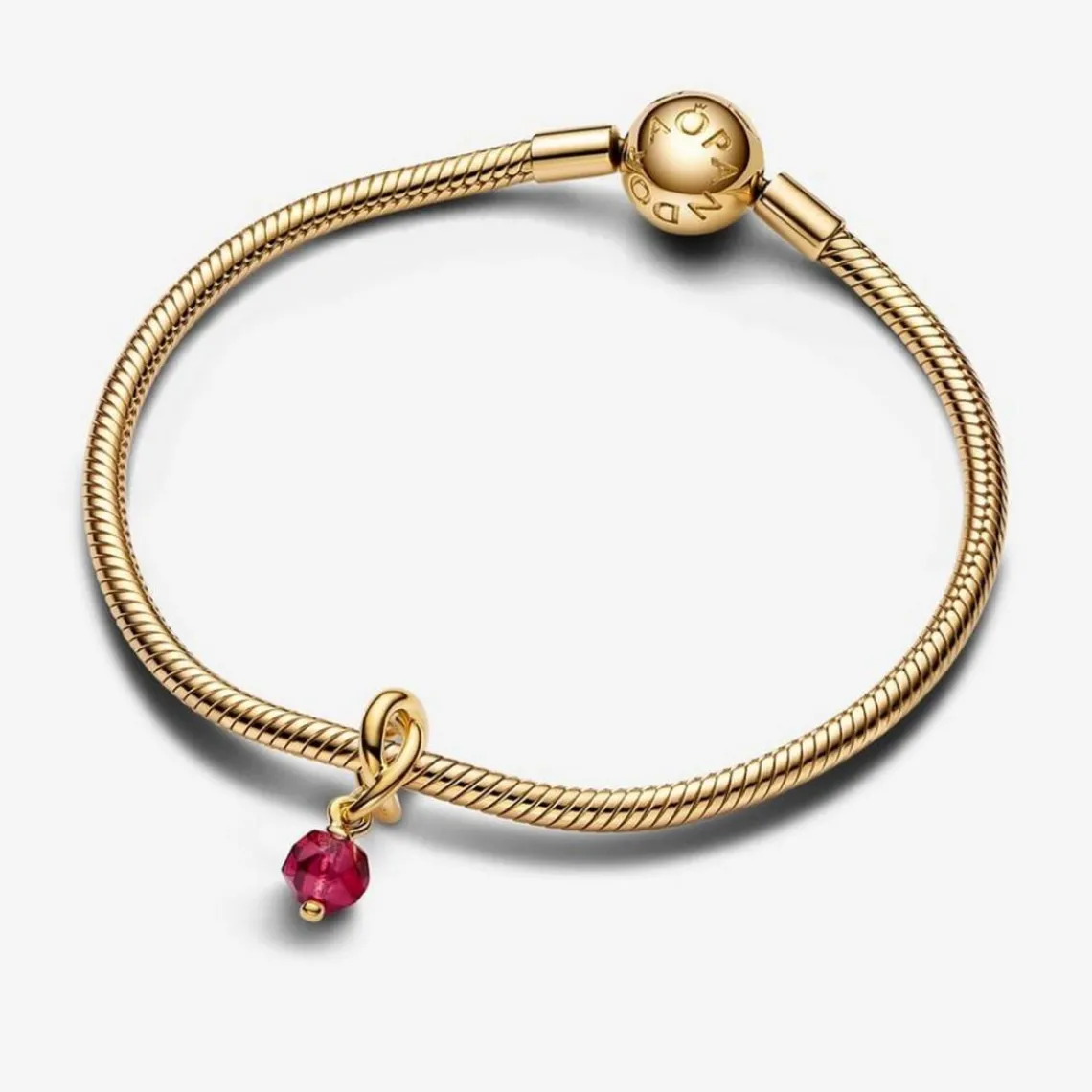 Pandora Charms Pendant Doré avec Véritable Cristal Rouge | Femme Charms