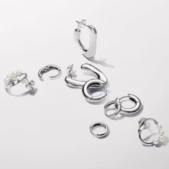 Pandora Clous d’Oreilles Cercle Organique Argent et Perles de Culture | Femme Boucles D'Oreilles