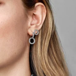Pandora Clous d'Oreilles Cercles Scintillants Signature Argent 925/1000ᵉ | Femme Boucles D'Oreilles