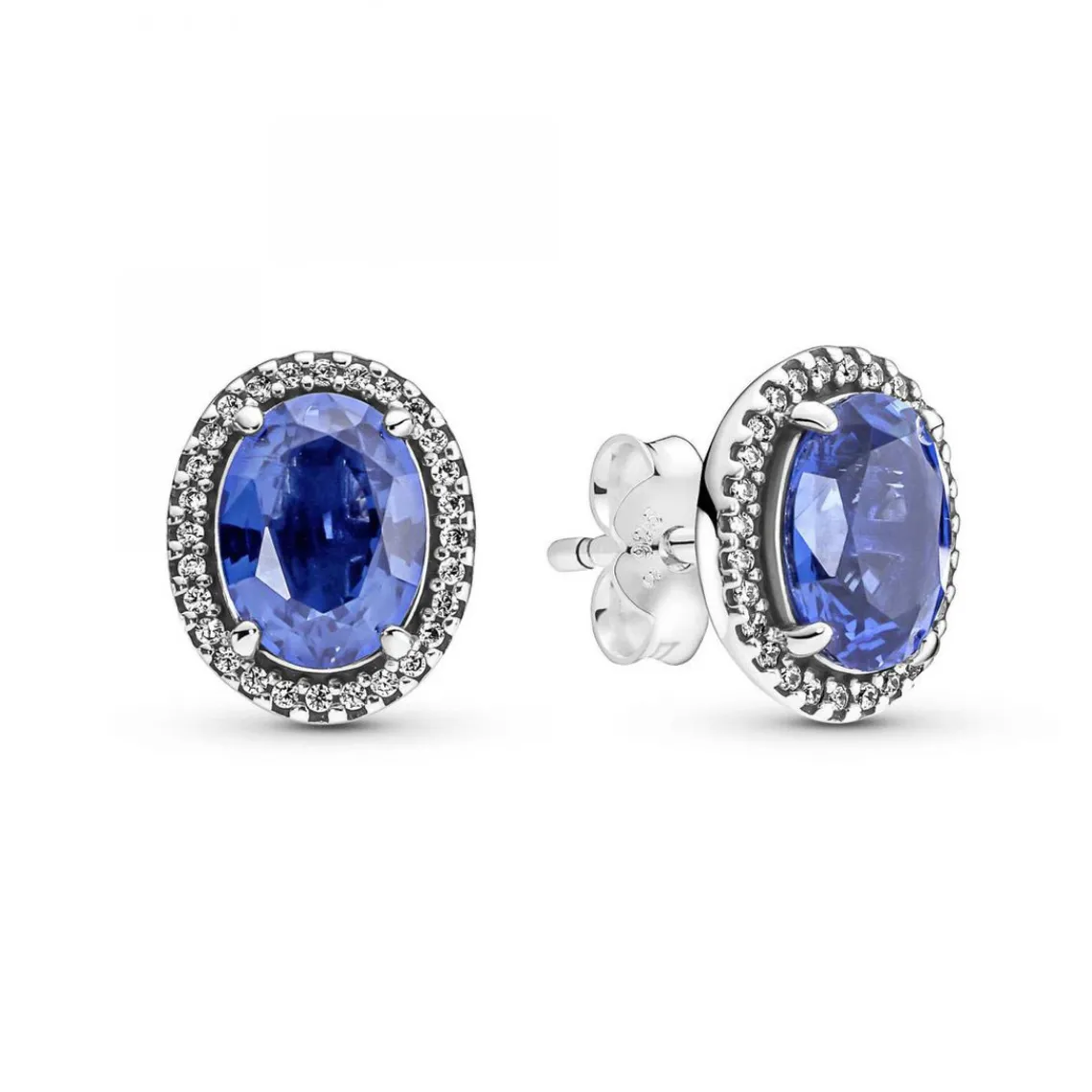 Pandora Clous d'Oreilles Halo avec Pierre ovale bleue Timeless | Femme Boucles D'Oreilles