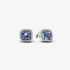 Pandora Clous d’Oreilles Halo Bleu Carré Scintillant | Femme Boucles D'Oreilles