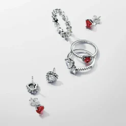 Pandora Clous d’Oreilles Halo Cœur Scintillant | Femme Boucles D'Oreilles