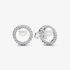 Pandora Clous d’Oreilles Halo Pavé et Perle de Culture | Femme Boucles D'Oreilles