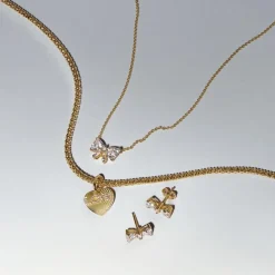 Pandora Clous d’Oreilles Nœud Scintillant Doré | Femme Boucles D'Oreilles