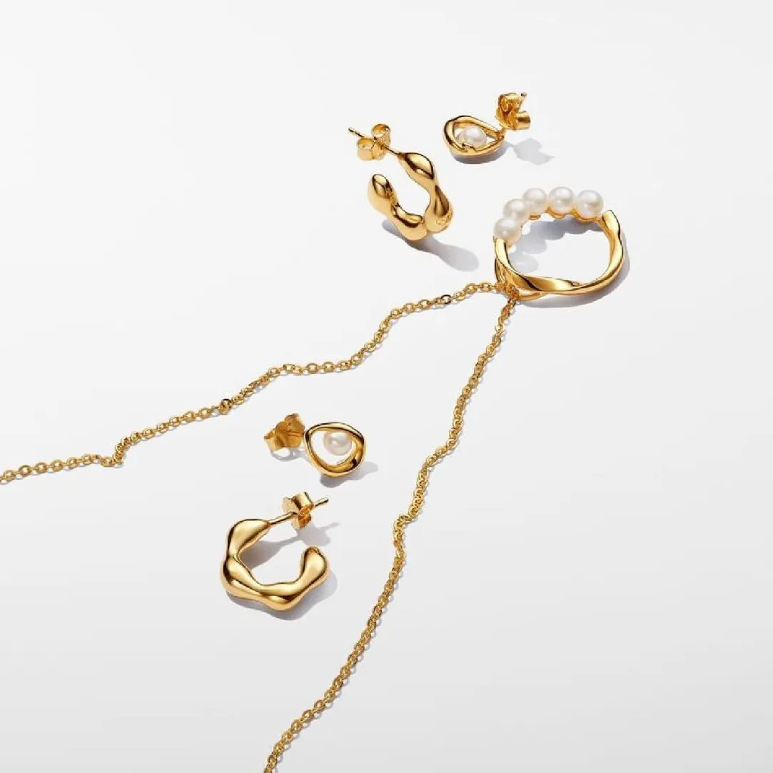 Pandora Clous d’Oreilles Ovale Organique et Perle de Culture | Femme Boucles D'Oreilles