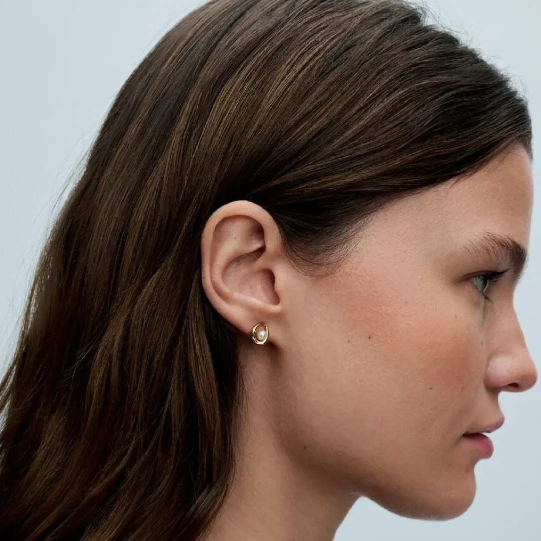 Pandora Clous d’Oreilles Ovale Organique et Perle de Culture | Femme Boucles D'Oreilles