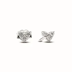 Pandora Clous d’Oreilles Timeless - Cœur Trois Pierres en Argent 925/1000 | Femme Boucles D'Oreilles