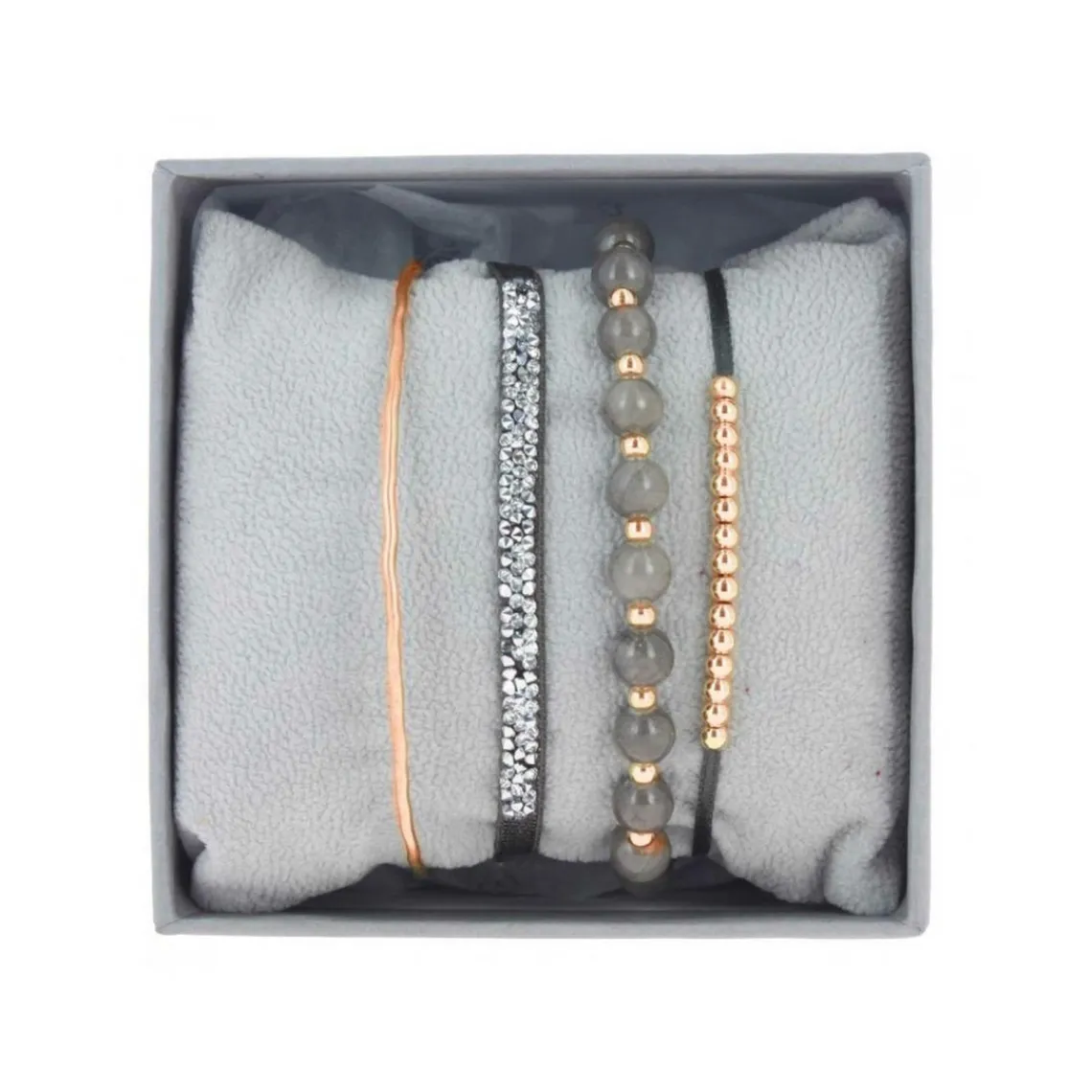 Les Interchangeables Coffret A54370 - Strass Box Jonc Fil Marron Fonce Femme | Femme Bracelet