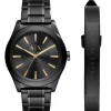 Armani Exchange Coffret Montre AX7102 - Bracelet en cuir noir et acier plaqué noir + Montre Bracelet Acier Noir Boitier Acier Noir Homme | Homme Bracelet|Noir