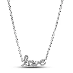 Pandora Collier Chaîne Love en Lettres Cursives Scintillant | Femme Collier Et Pendentif