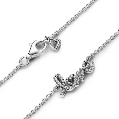 Pandora Collier Chaîne Love en Lettres Cursives Scintillant | Femme Collier Et Pendentif