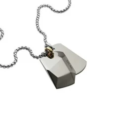 Diesel Bijoux Collier et pendentif Homme Diesel DX1143040 - 2 Plaques Acier Chromé | Homme Colliers Et Pendentifs
