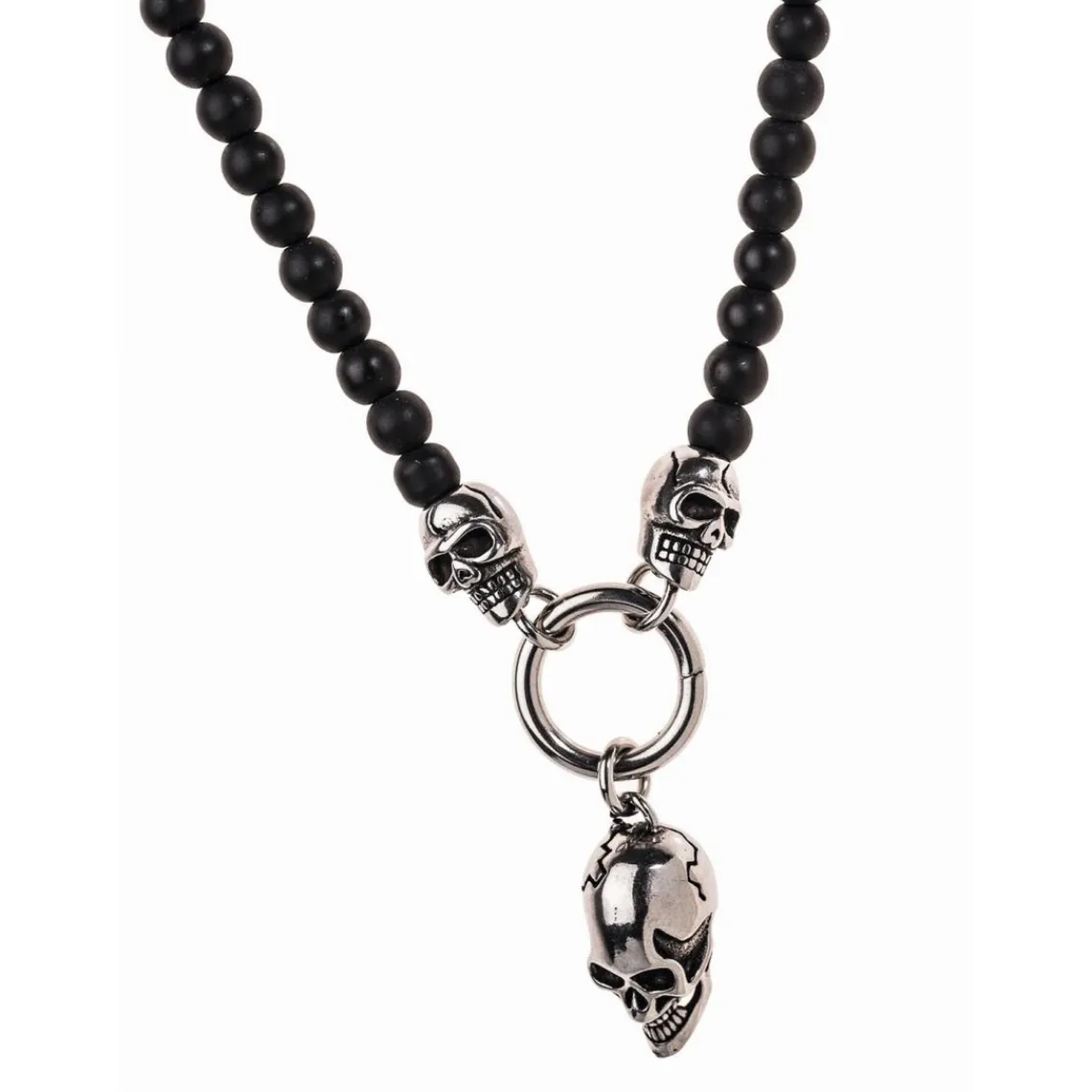 Redskins Collier et pendentif Bijoux 285508 - Homme en Perles Noires et Acier Têtes de Mort | Homme Colliers Et Pendentifs
