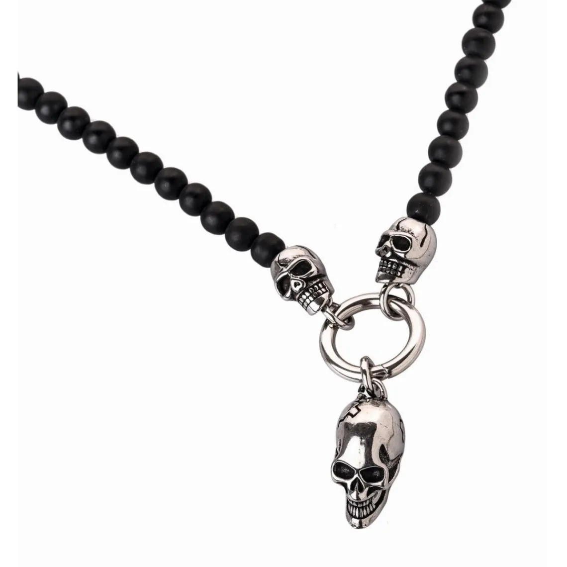 Redskins Collier et pendentif Bijoux 285508 - Homme en Perles Noires et Acier Têtes de Mort | Homme Colliers Et Pendentifs